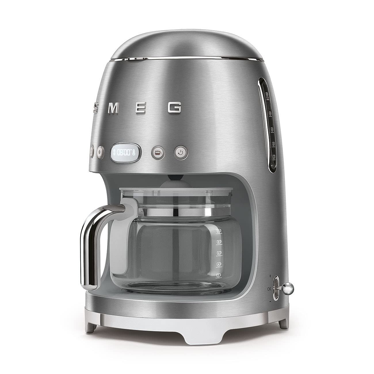 Smeg DCF02SSUK Drip Coffee Machine, Auto-Start Mode, Reuseable Filter, Digital Display, Anti-Drip System, Aroma Intensity Option, 1.4 Litre Tank, Stainless Steel