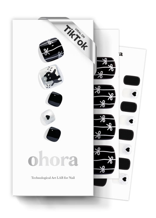 ohora Semi Cured Gel Pedi Strips (P Jumping Cat) - Black, Works with Any UV/LED Lamps, Salon-Quality, Long Lasting, Easy to Apply & Remove - Includes 2 Prep Pads, Nail File & Wooden Stick