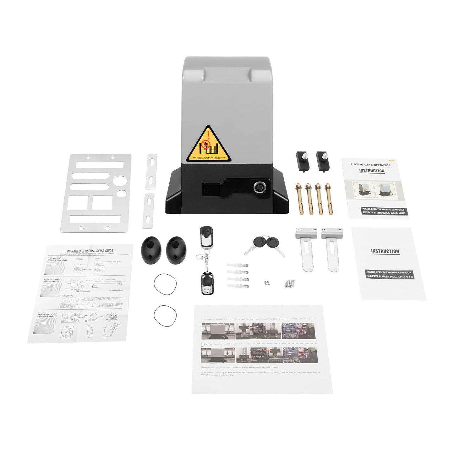 HZOPUTLH 3968lbs Sliding Gate Opener, 750W Automatic Sliding Gate Opener with 2 Remote Controls, Electric Remote Door Opener Kit for Sliding Gates Up to 40 Feet for Courtyard Farm School