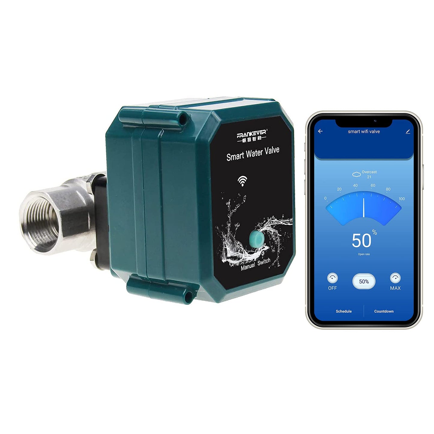 FRANKEVER DN15 Smart Water Valve WiFi Remote Control Faucet Timer for Hose Compatible with Alexa, Google Home (WiFi (1/2"))