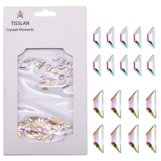 100pcs Mix Size Sparkling Crystal Ab Flatback Rhinestone Crystal Trapeze Shape Glass Gem for Nails