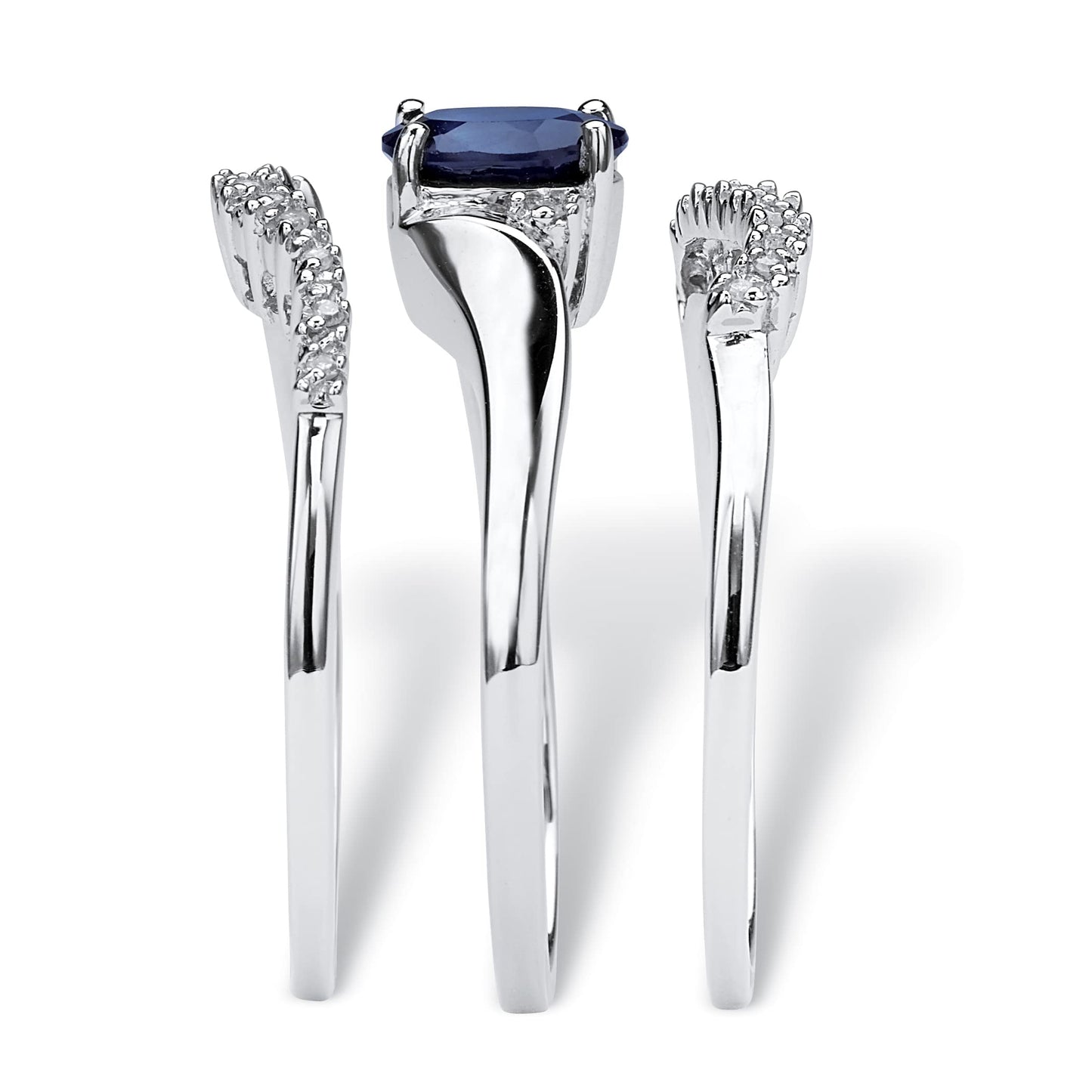 Palm Beach Jewelry PalmBeach Platinum-Plated or Yellow Gold-Plated Sterling Silver Genuine Midnight Blue Sapphire and Diamond Accent 3 Piece Bridal Ring Set Size 8