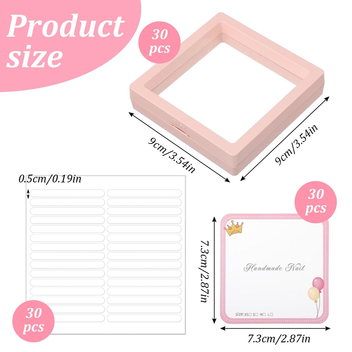 30 Sets Nail Packaging for Press Ons, Clear Acrylic Nail Kit Display Boxes with Cards and Tape, Nail Boxes for Press Ons Storage Organizer, Turban for Men Not Included (Pink)