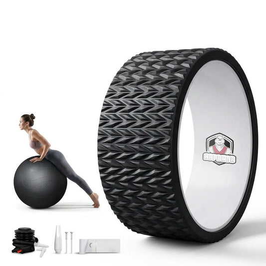 HAPBEAR Back Roller - Yoga Wheel Set with 26'' Exercise Ball – 12'' PP Spine Alignment Tool for Back Pain Relief, Core Strength & Full-Body Workout, for Home Gym & Therapy – Pump Included