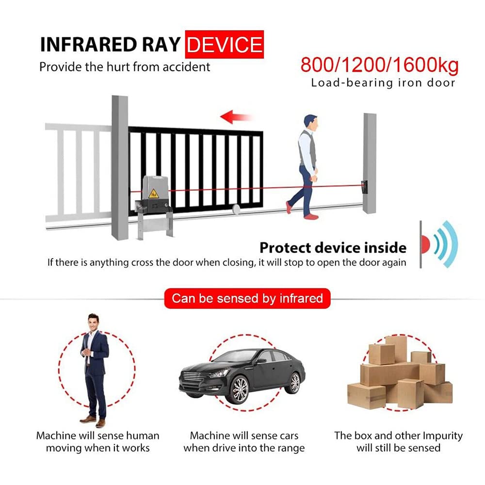 Automatic Sliding Gate Opener kit,750W Electric Rolling Driveway Slide Gate Motor,4000lb Complete Gate Openers Hardware Security System Kit with 2 Remote Controls for Sliding Gate Up to 100ft