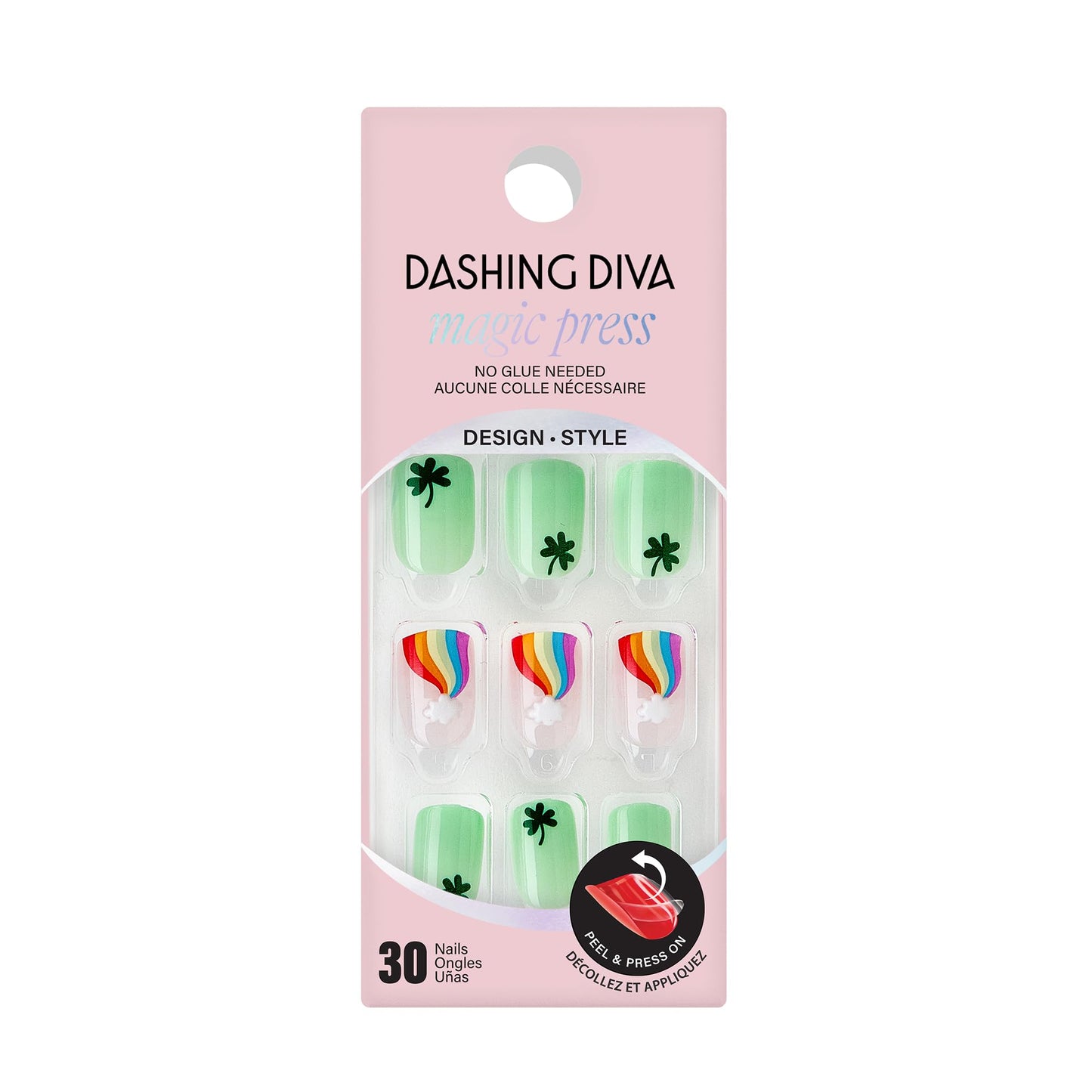 Dashing Diva Magic Press Nail Set - Over The Rainbow - Medium Square Press On Nails - Long Lasting Gel - Lasts Up to 10 Days - Gel Set - 4-Piece Manicure Kit with 30 Nails