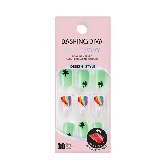Dashing Diva Magic Press Nail Set - Over The Rainbow - Medium Square Press On Nails - Long Lasting Gel - Lasts Up to 10 Days - Gel Set - 4-Piece Manicure Kit with 30 Nails