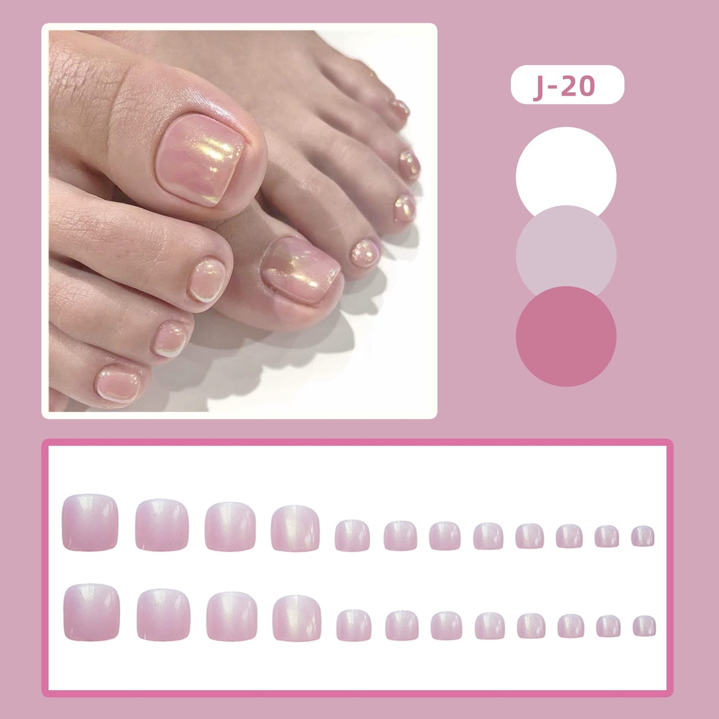 Pink Press on Toenails Short Square Fake Toenails Chrome Acrylic Toe Nails Cute Glossy False Toe Nails with Aurora Powder Designs Summer Full Cover Artificial Toenails for Women Manicure 24Pcs
