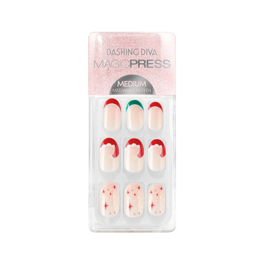 Dashing Diva Magic Press Nails - Naughty Or Nice | Medium, Coffin Shaped Press On Nails | Long Lasting Stick On Gel Nails | Lasts Up to 7 Days | Contains 30 Stick On Nails, 1 Prep Pad, 1 File