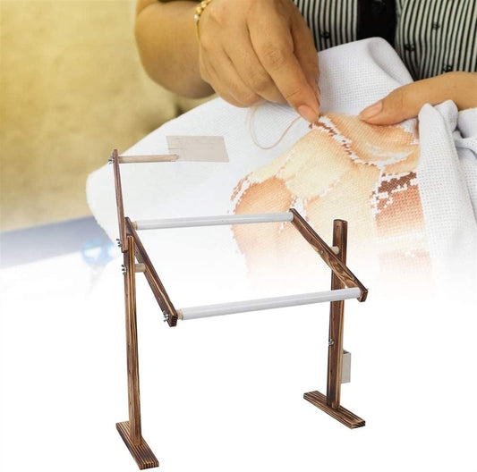 ELUKHT Cross Stitch Frame Stand,Embroidery Rack Frame Floor-Standing Type 360° Adjustable Embroidery Rack,Adjustable Height Wood Frame Stand Sewing Supplies for Art Craft Sewing Projects Accessory