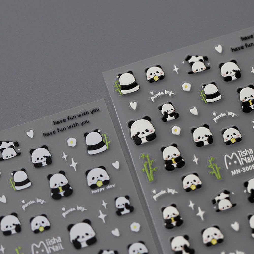 Panda Nail Stickers Cartoon Bamboo Nail Decals 5D Embossed Cute Animal Prints Nails Designs 3D Self-Adhesive Spring Nail Art Stickers Summer Nails Decoration Accessories for Women Manicure 1 Sheet