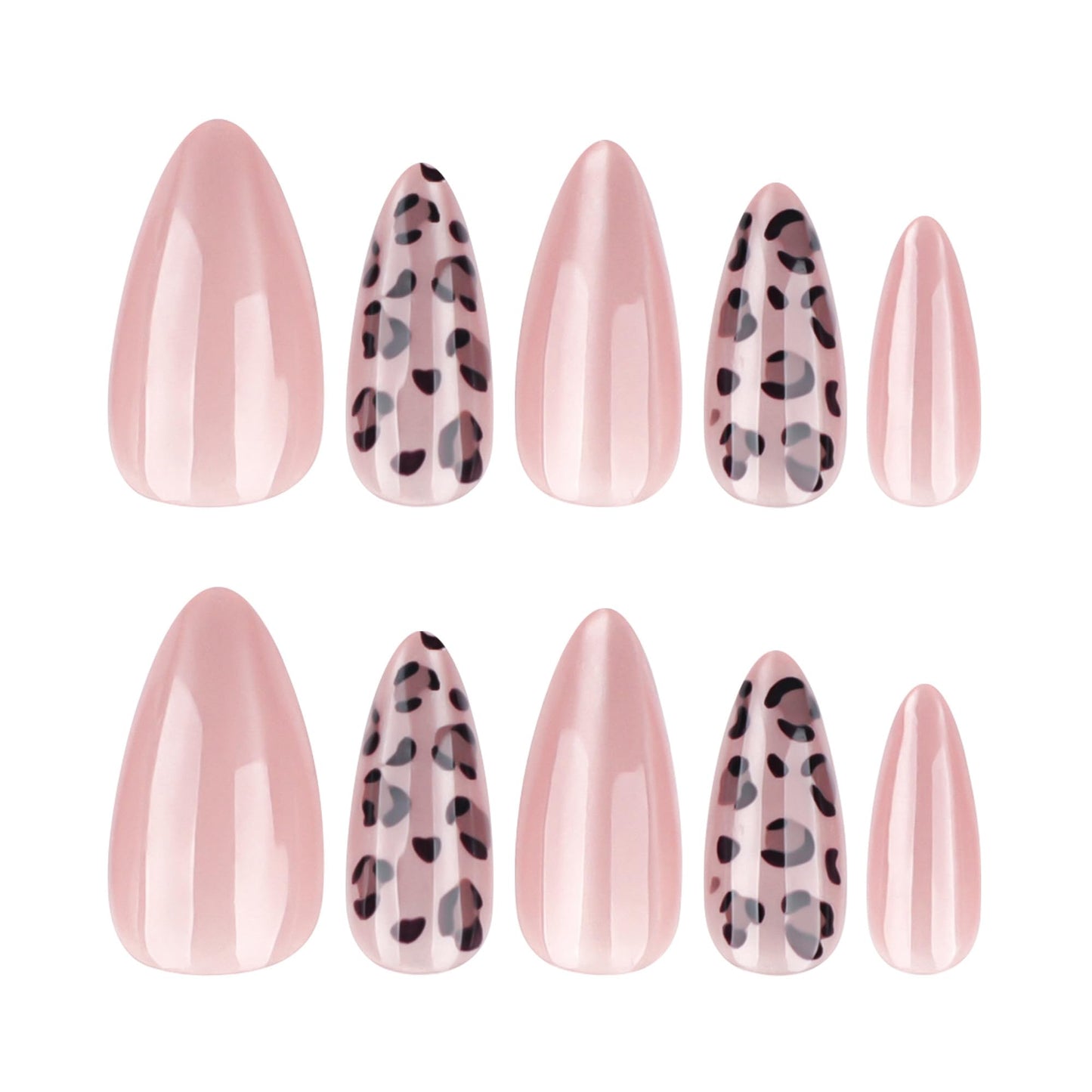 Taoyisent Glossy Pink Leopard Press-On Nails Almond Shape, Nude Blush False Nails with Animal Print Design, Medium Length Stick On Nails for Women, Reusable Acrylic Nails Kit 24PCS