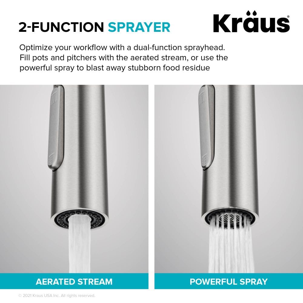 KRAUS Oletto Tall Modern Pull-Down Single Handle Kitchen Faucet in Spot Free Stainless Steel, KPF-3101SFS