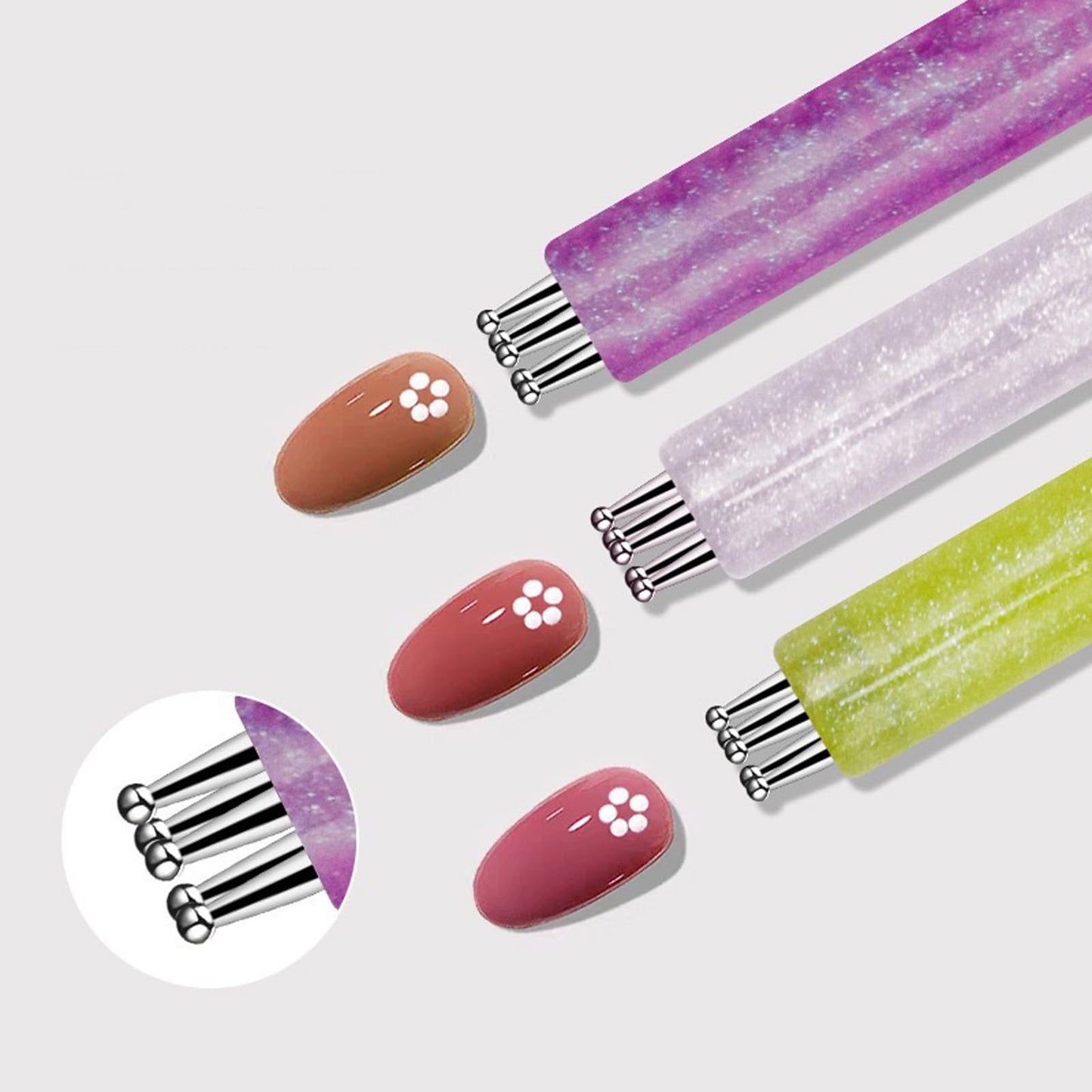 5 Petal Flower Nail Dotting Pen, Nail Art Dotting Tools, Easy Control Stainless Steel Ball, 1.8mm Fine Tip Rhinestone Dot Paint Tool for Painting, Sculpting, Rhinestones DIY and Salon (4PCS)