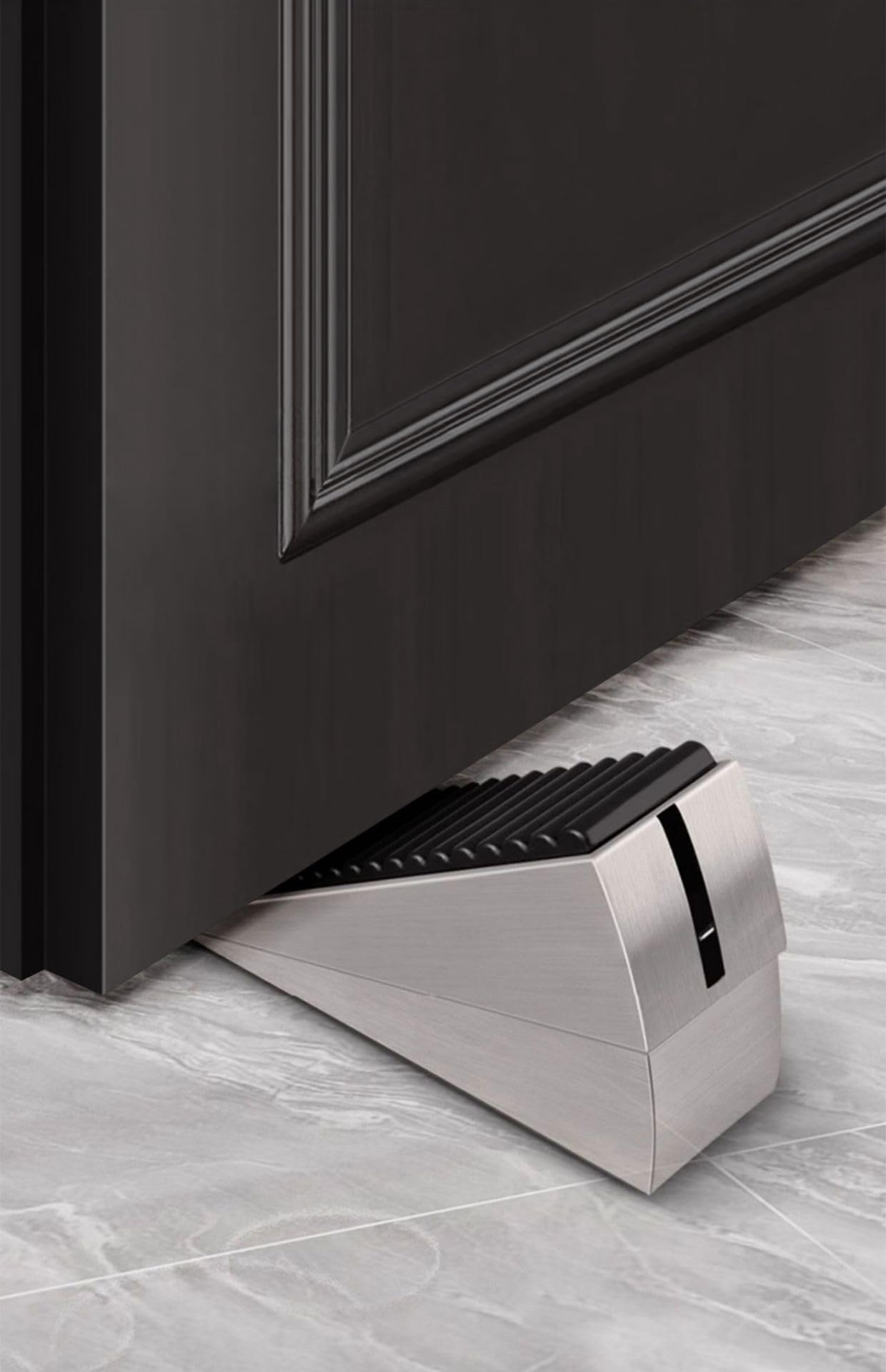 Extra Strong Grip Door Stopper - Heavy Duty Tall Metal Door Wedge with Spring Rubber Tip for Wood, Security & Office Doors (12, Silver)