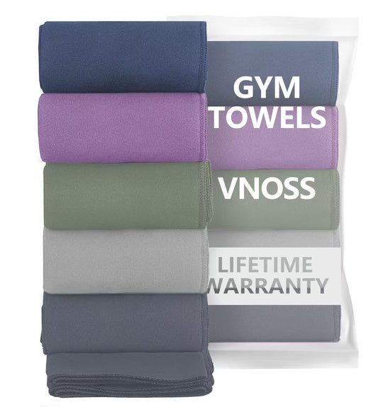 Vnoss Microfiber Gym Towels - Quick Dry, Highly Absorbing, Odor-Free, for Women & Men - Gym Towel for Hot Yoga, Tennis, Working Out, Camping, Set of 5,16 * 27 Inch, Multicolor