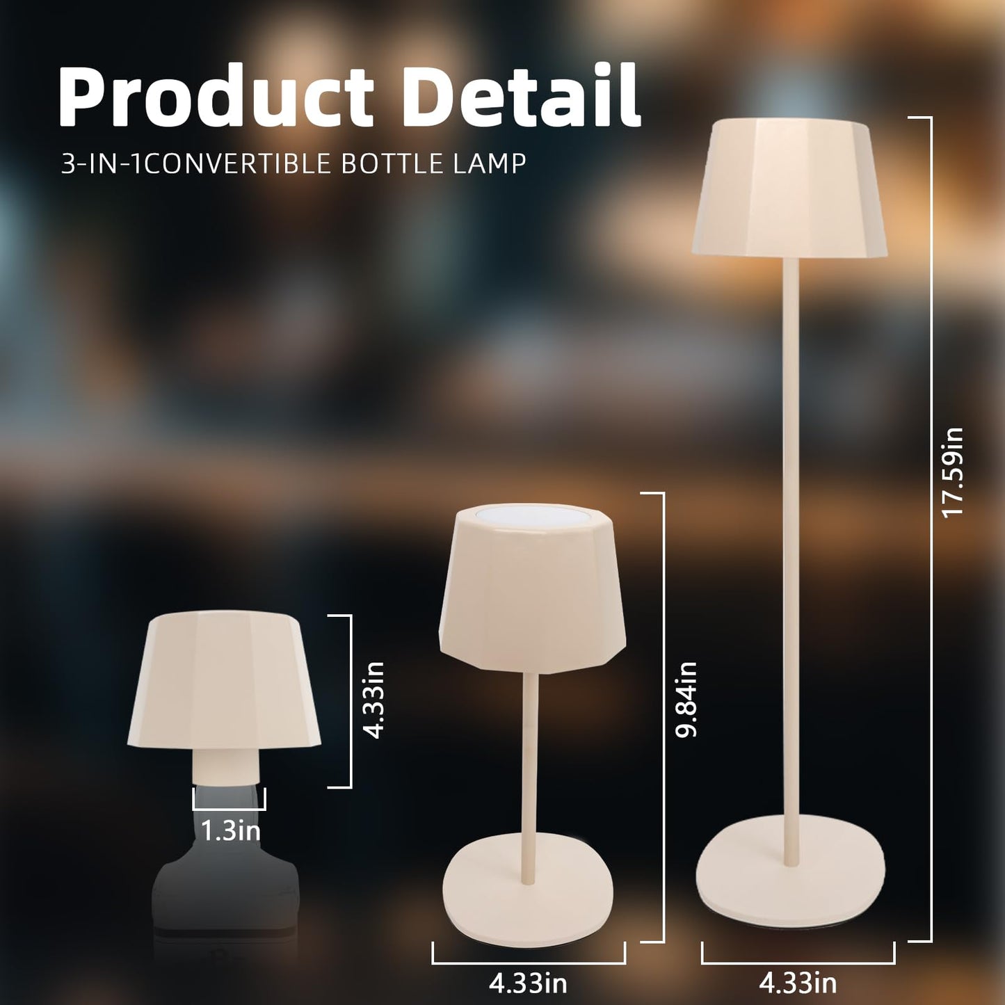 BHOTL Modern 2-in-1 Table Lamp & Bottle Lamp, Pleated Metal Shade Touch Control Lamp | Adjustable Height, Warm Light & RGB, Stepless Dimming, Anti-Tip Design,Trapezoid,Beige