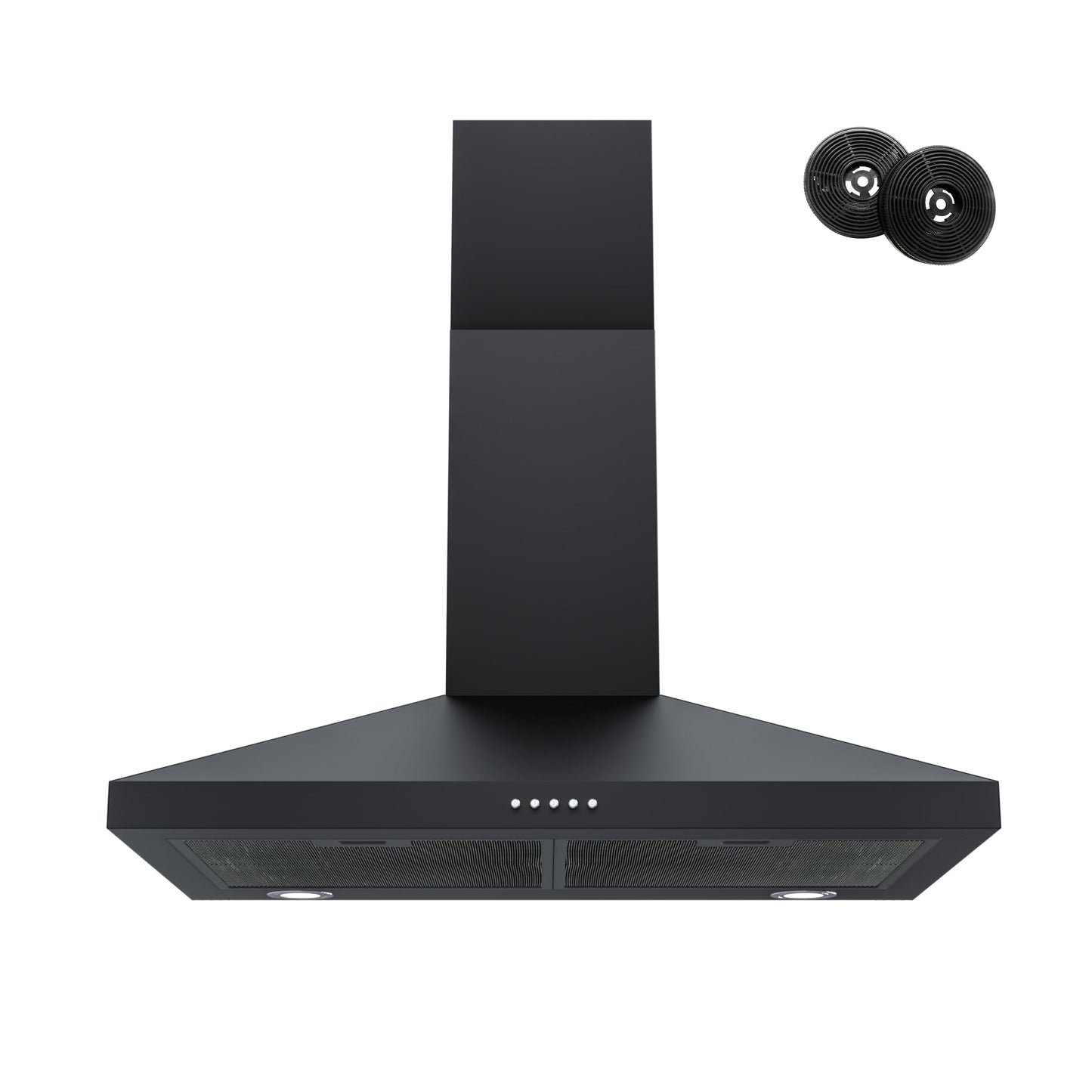 FIREGAS Black Range Hood 30 Inch, Wall Mount Kitchen Hood Ducted/Ductless Convertible, 450 CFM, 3-Speed Exhaust Fan, Stainless Steel Stove Vent for Kitchen with LED Lights, Charcoal Filters