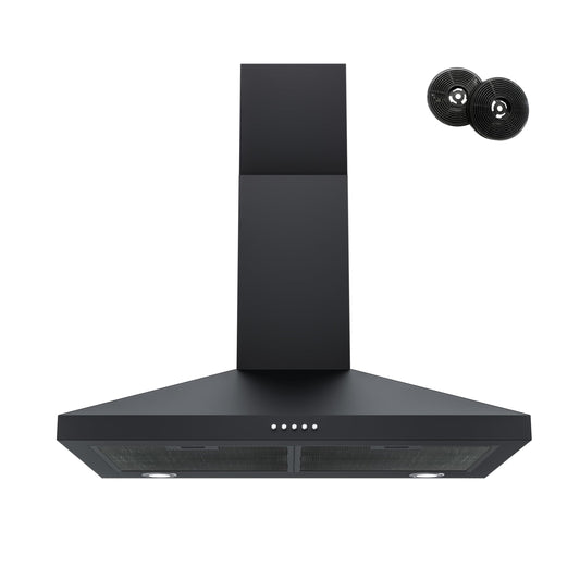 FIREGAS Black Range Hood 30 Inch, Wall Mount Kitchen Hood Ducted/Ductless Convertible, 450 CFM, 3-Speed Exhaust Fan, Stainless Steel Stove Vent for Kitchen with LED Lights, Charcoal Filters
