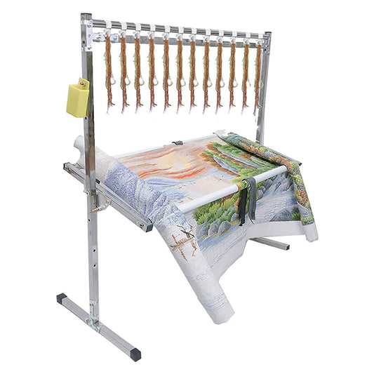 Embroidery Stand, Stainless Steel Needlework Floor Frame, Adjustable Cross Stitch Craft Stand, with 12 Hanging Wire Buckles, Standing Embroidery Lap Table, for Arts Crafts Sewing Needlework