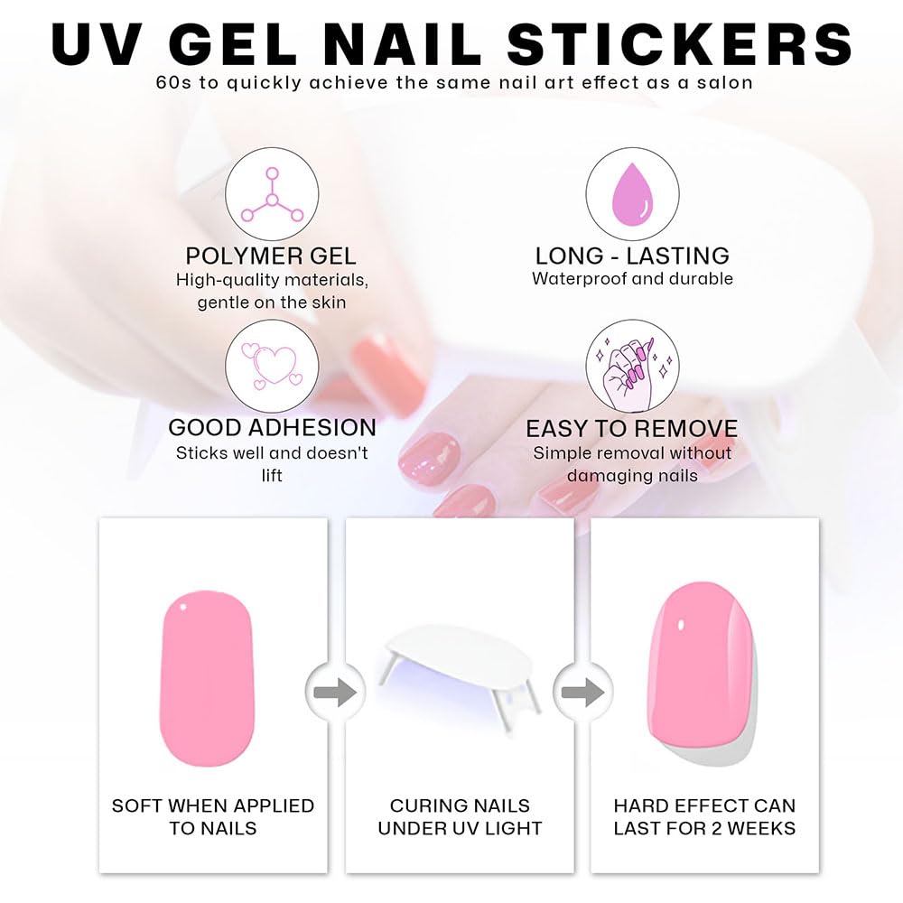 Semi Cured Gel Nail Strips with Shark Designs Gel Nail Stickers Blue Glossy French Tip Salon Quality & Easy to Use 20 Pcs for Women