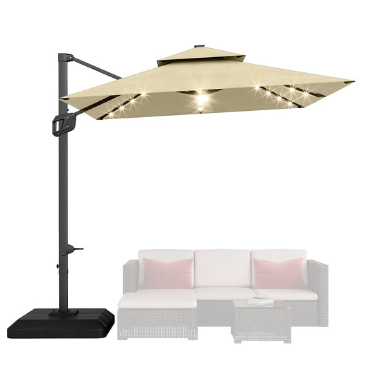 ActiveTrail 10ft Cantilever Patio Umbrella with Solar Lights & Base Included, 360° Rotation, Easy Crank Tilt, UV50+ Outdoor Umbrella—LED Lighting, Wind Vent, Offset Shade for Deck, Pool, or Backyard