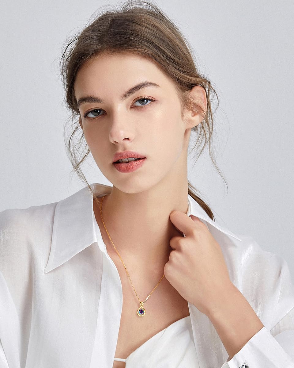 FANCIME Alexandrite Necklaces June Birthstone Necklace for Women, Yellow Gold Plated Sterling Silver Infinity Pendant Fine Jewelry Birthday Mothers Day Gifts for Mom Her