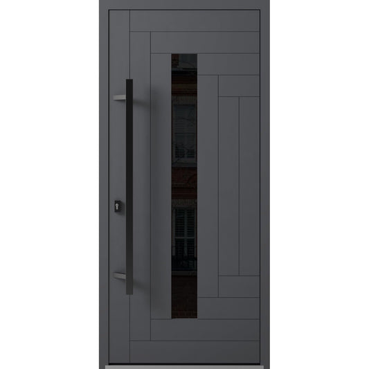 VDOMDOORS Front Exterior Prehung Steel Door/Ronex 0130 Grey/Entry Metal Modern Painted W36 x H80 Right Hand Inswing