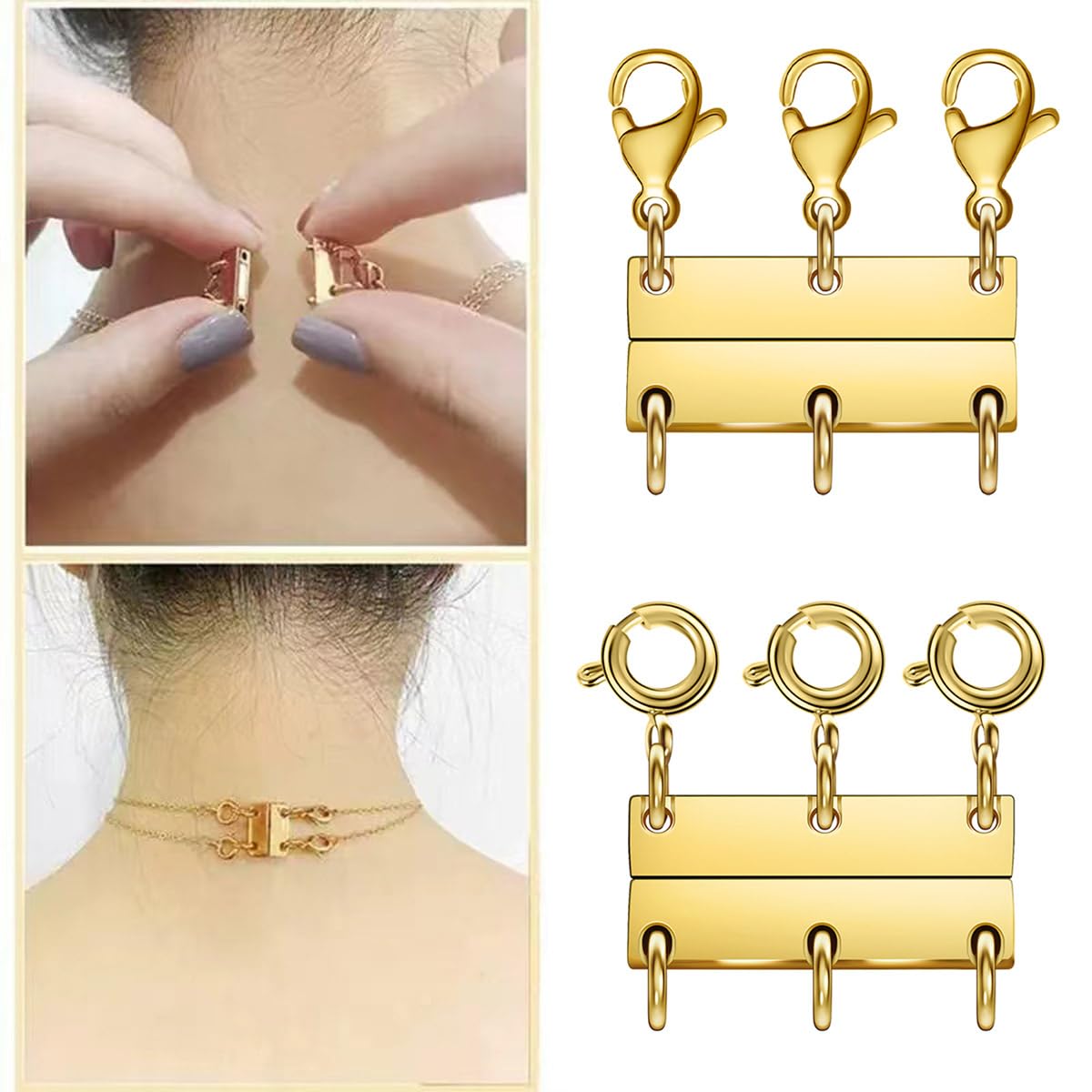 Layering Magnetic Necklace Clasps, Multiple Necklace Clasp,Necklace Clasps for Layered Look，Stainless Steel Chain Link Clasps for Necklaces and Bracelets, Silver, Gold (2golden 2silver A)