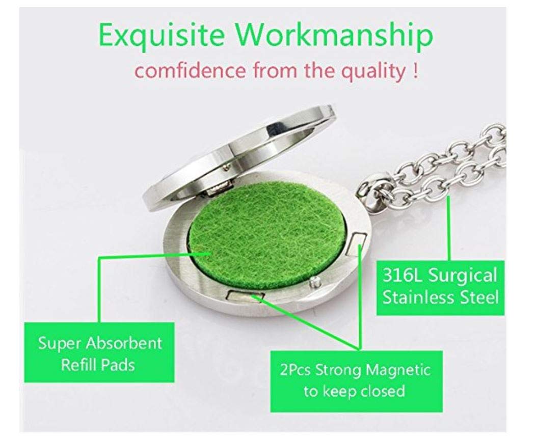 Aromatherapy Essential Oil Diffuser Stainless Steel 30MM Silver Magnetic Locket Pendant 2 Sizes Chain Necklace, Refill Pads & Diffuser Bracelet in a Velvet Bag (Flying Winter Deer)