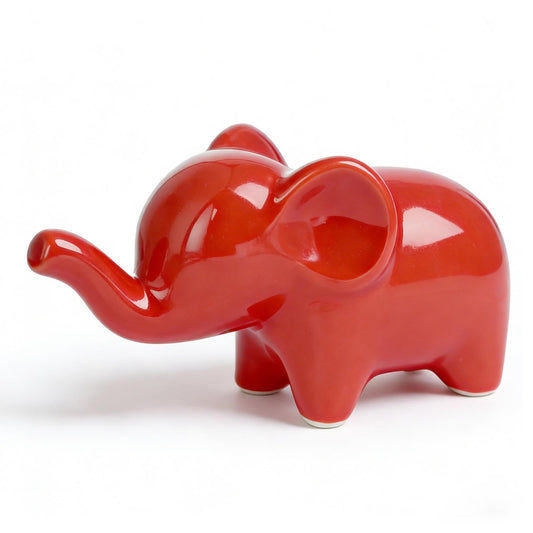 OwMell Good Luck Elephant Decor for Home, Small Ceramic Elephant Statue Figurine for Home Decor, Elephant Collection Ornament - Red