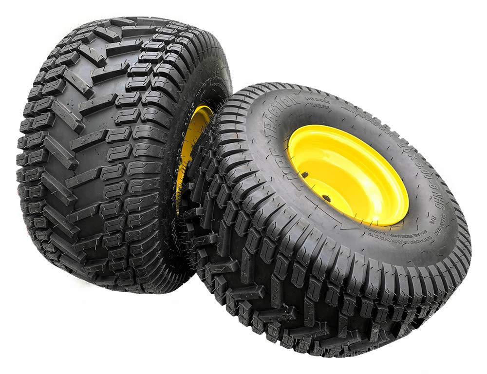 Marastar 20808-PK Tubeless Pneumatic 20x8.00-8 Tire and Wheel Assembly, Replacement Rear Tire for John Deere Riding Mowers, Turf Traction Tread, 2 Pack