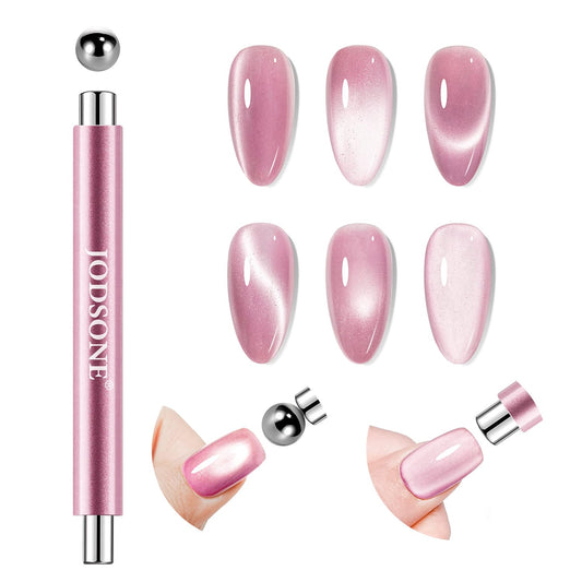 JODSONE 3-in-1 Cat Eye Magnet Nail Art Tool,Pink Gold Cylindrical & Round Ball Nail Magnet Pens, Multi-Effect Magnets for Cat Eye Gel Polish DIY at Home Salon(Magnet Only, No Gel Included)