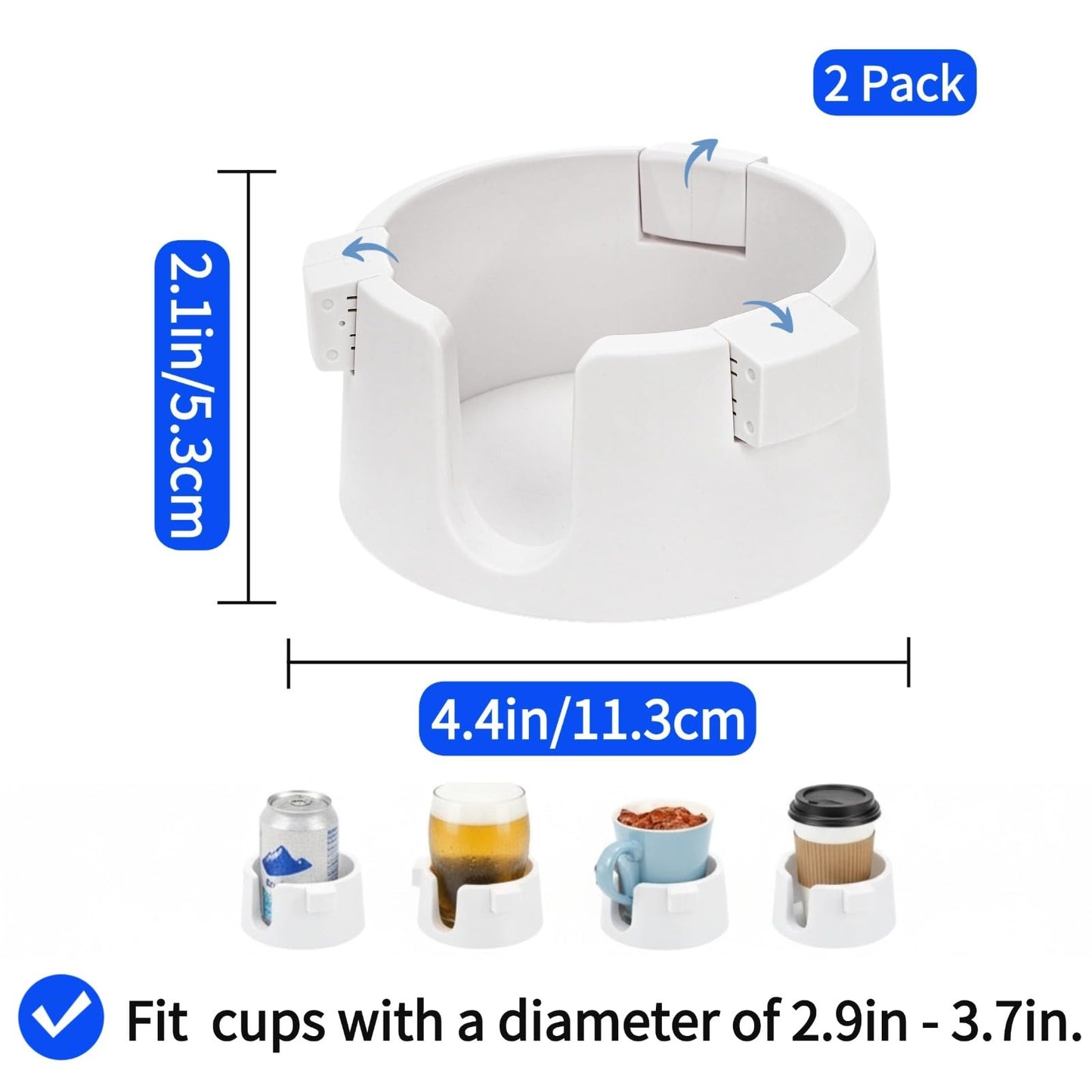 Mezchi 2 Pack Anti Spill Cup Holders, Adhesive Desk Cup Holder, Adjustable Plastic Drink Holder for Desk, Non Tipping Coaster Cup Holder for Office, Home, Desktop, Table (White)