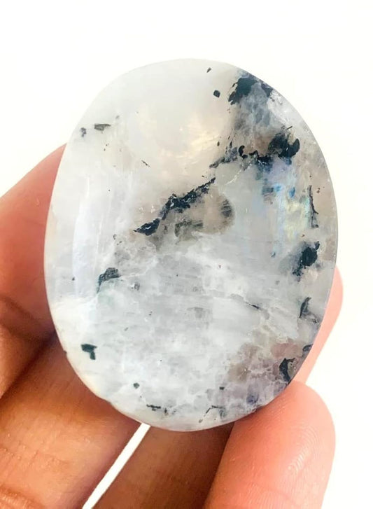 crystalmiracle Rainbow Moostone Oval Thumb Worry Stone Gemstone Crystal Reiki Men Women Feng Shui Positive Energy Love Wellness Thumb Stones for Gifts