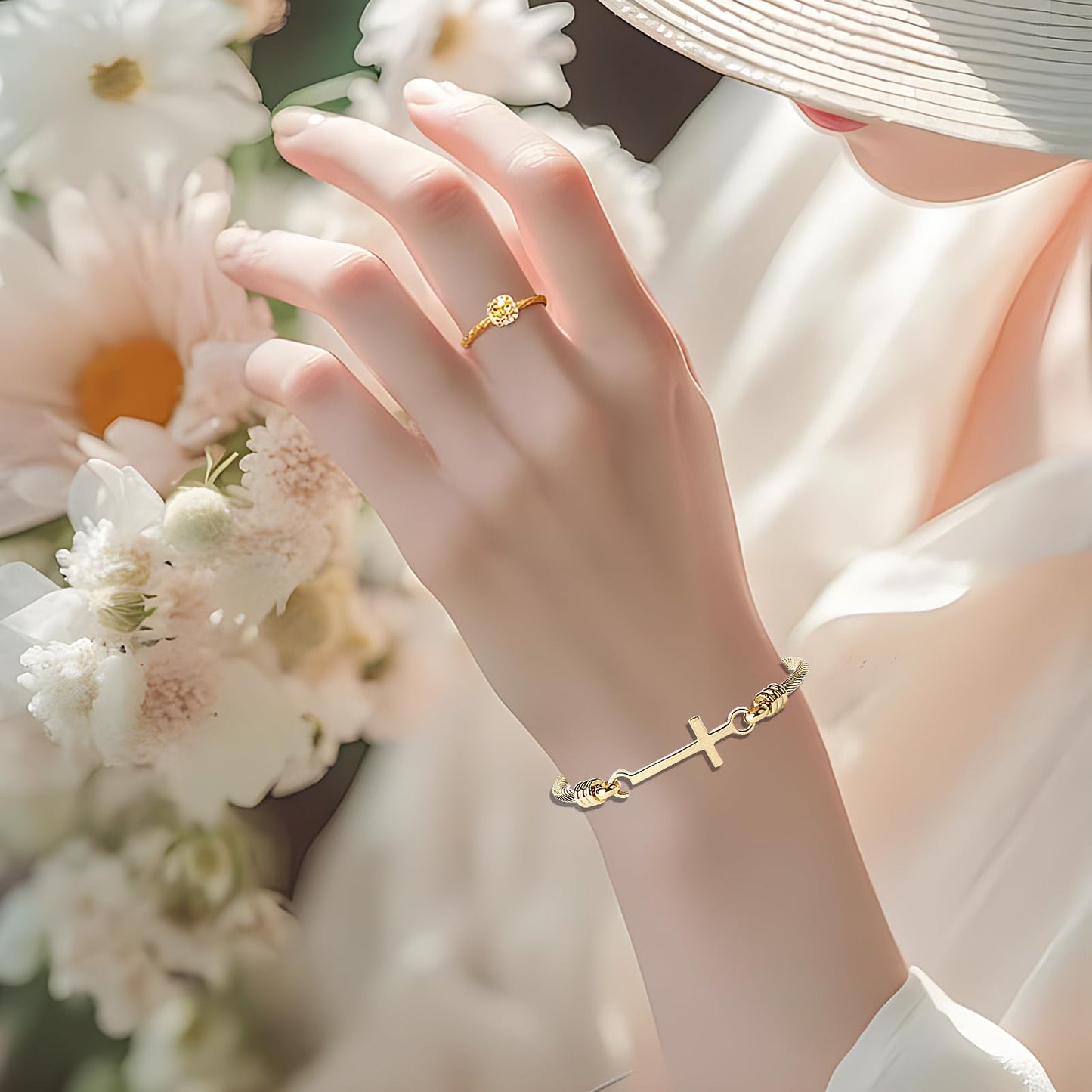 DS Religious Gift for Her Christian Cross Bracelet Bible Verse God is Within Her She Will Not Fall Inspirational Bracelets For Women Stainless Steel Jewelry Gift To Daughter Best Friend (Gold 2)