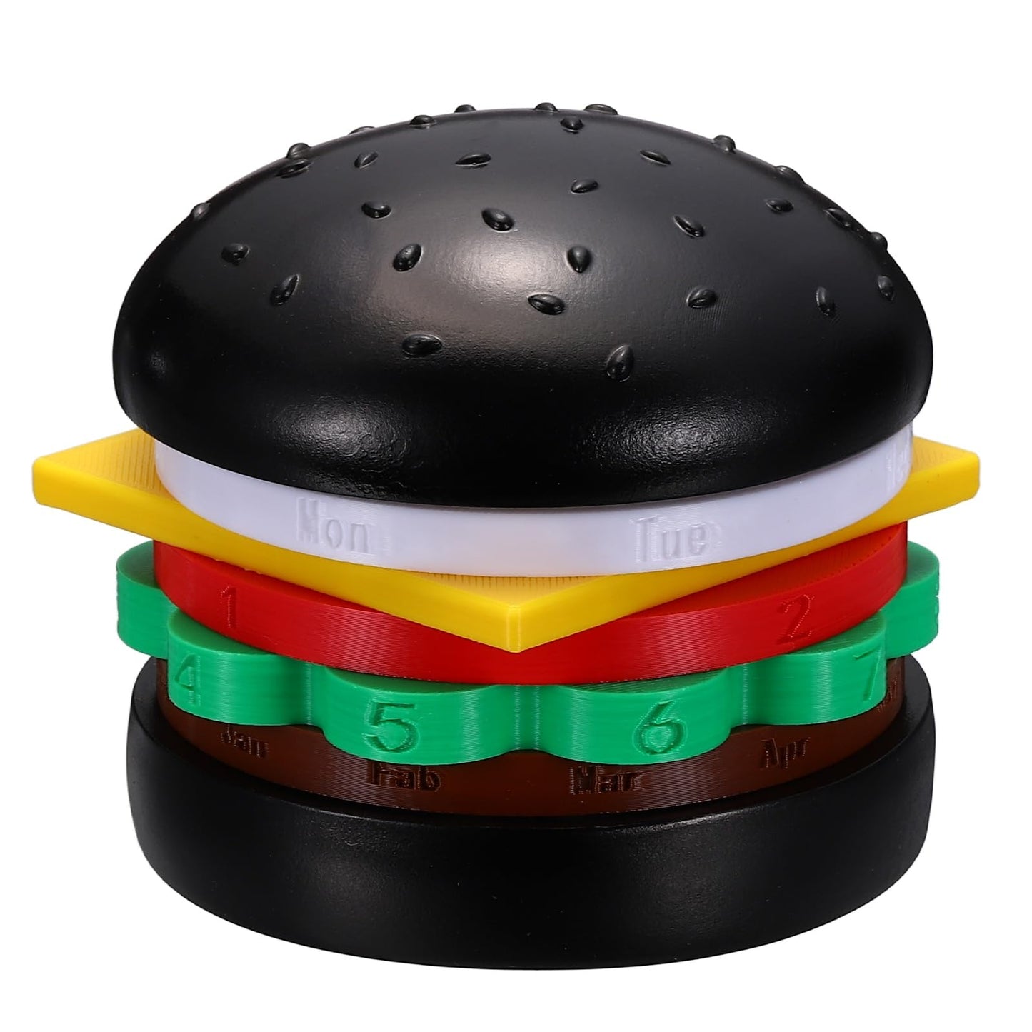 PATIKIL Wooden Rotating Burger Calendar, Perpetual Calendar Desktop Creative Desk Organizer Fun Tabletop Decor Table Ornament for Office Home, Black