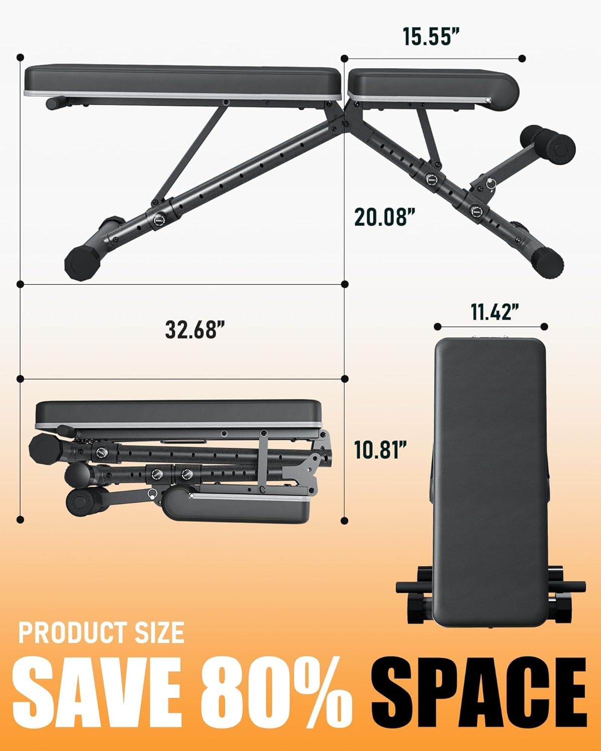 BARWING Adjustable Weight Bench Workout Bench, 1000 LB Heavy Duty Incline Decline Bench for Home Gym, Easy Assembly Foldable Training Lifting Bench, Ultra Short Gap New Version