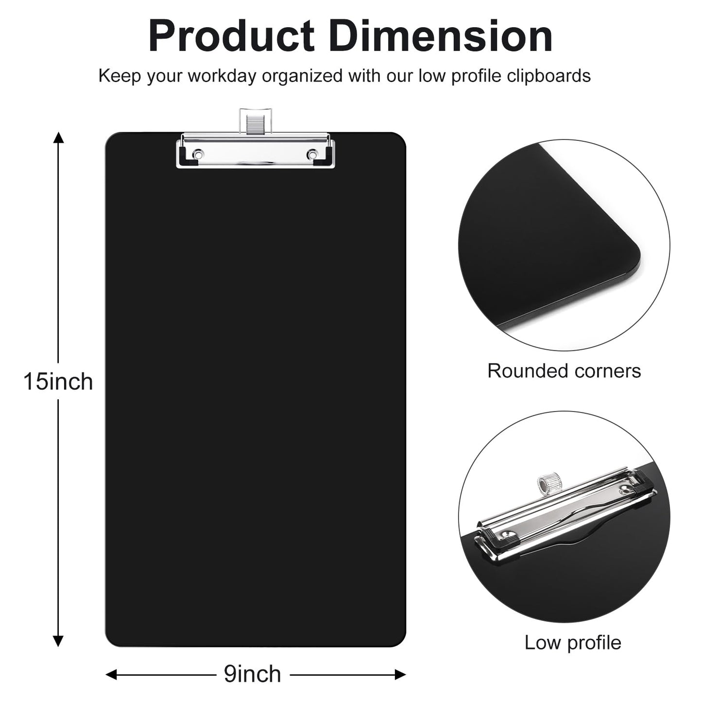 Zoenley Legal Size Clipboard with Pen Holder, Black 8.5 x 14 Plastic Clip Board for Lawyer, Nurse, Business, Size 9 x 15, with Low Profile Clip, Office & School Supplies（2Pack）