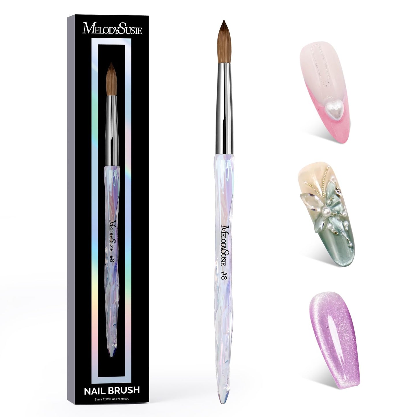MelodySusie Kolinsky Acrylic Nail Brush, 100% Pure Kolinsky Hair, Professional Nail Brush for Acrylic Powder Nail Extension and 3D Nail Carving, for DIY Home Salon, Size 8