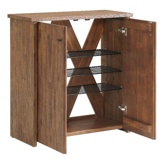 Bethel Acacia Wood Shoe Cubbie Cabinet, 31 in. W Entryway Storage Organizer with 3 Adjustable Metal Wire Shelves, Two Door Design with Open Back X Pattern, Ideal for Mudroom, Kitchen, Hallway