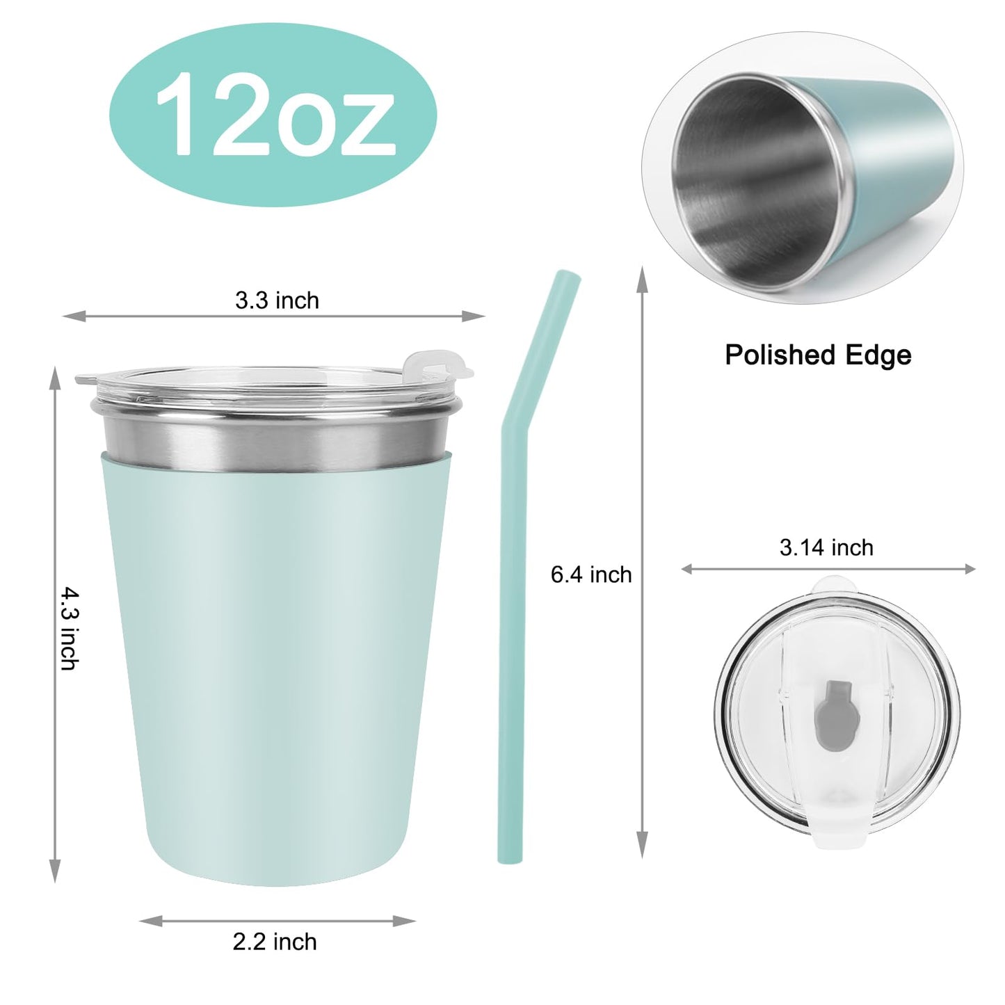 Ymmy Sam 2pcs Stainless Steel Cups with Silicone Straws, 12oz Spill-proof Tumblers Dishwasher Safe Unbreakable Metal Cups with Heat-insulated Sleeves for Cold and Hot Drinks