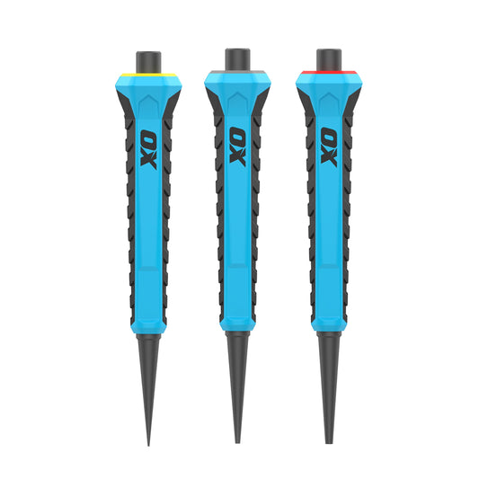 OX Pro Nail Set Nail Punch Set with Cushion Grip 3-Pack Color Coded Nail Setter - 0.8mm, 1.6mm, 2.4mm