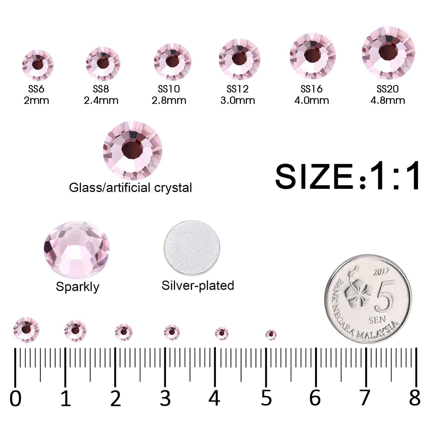 Meibite Pink Glass Flatback Rhinestones for Nails, Crafts & Clothes – 4240PCS 6 Sizes (SS6–SS20) Crystal Gems Kit with Tweezers & Picker, Non Hotfix DIY Rhinestones for Tumblers, Shoes, Nail Art