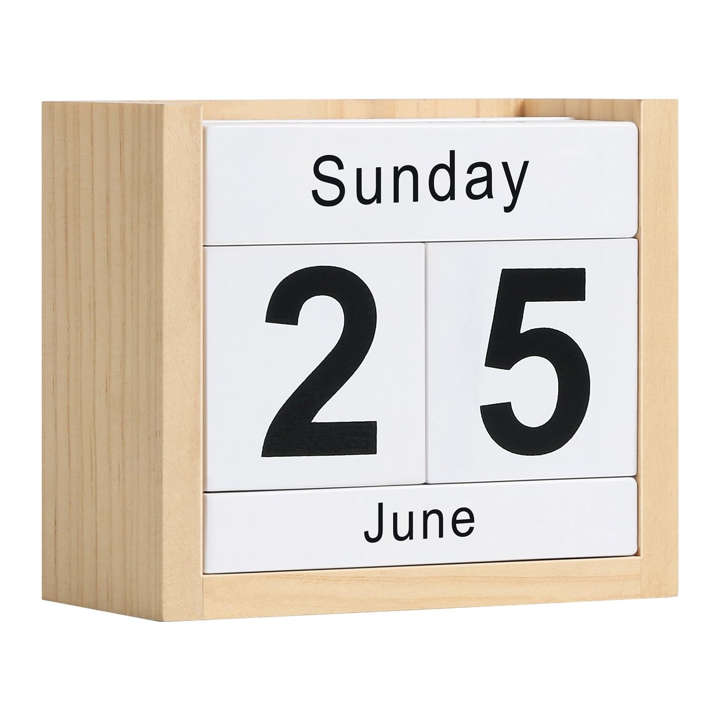 DEERINE Wooden Block Calendar for Desk, Daily Desktop Perpetual Desk Calendar, Cute Date Display Blocks Desk Accessory for Home Office Decor, Teacher, Classroom, Reusable Yearly, Wood Grain