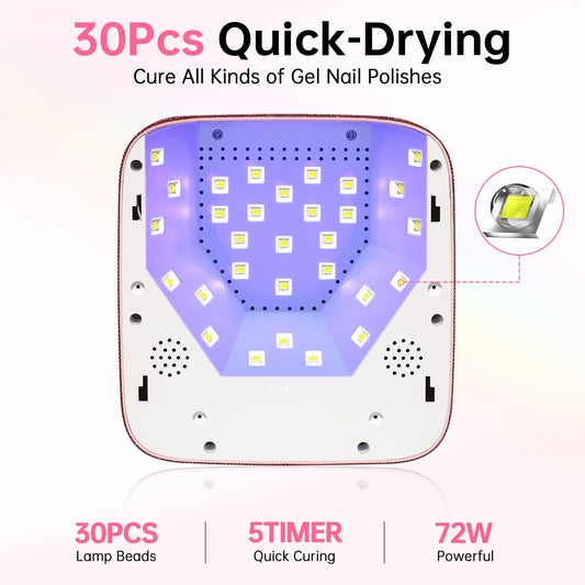 CHRISTINE SHELLY UV LED Nail Lamp 72W Rechargeable Sparkly Wireless Nail Dryer Gel Polish Light with 5 Timer Setting Professional Quick Dry Curing Lamp with Display Auto Sensor Salon & Home