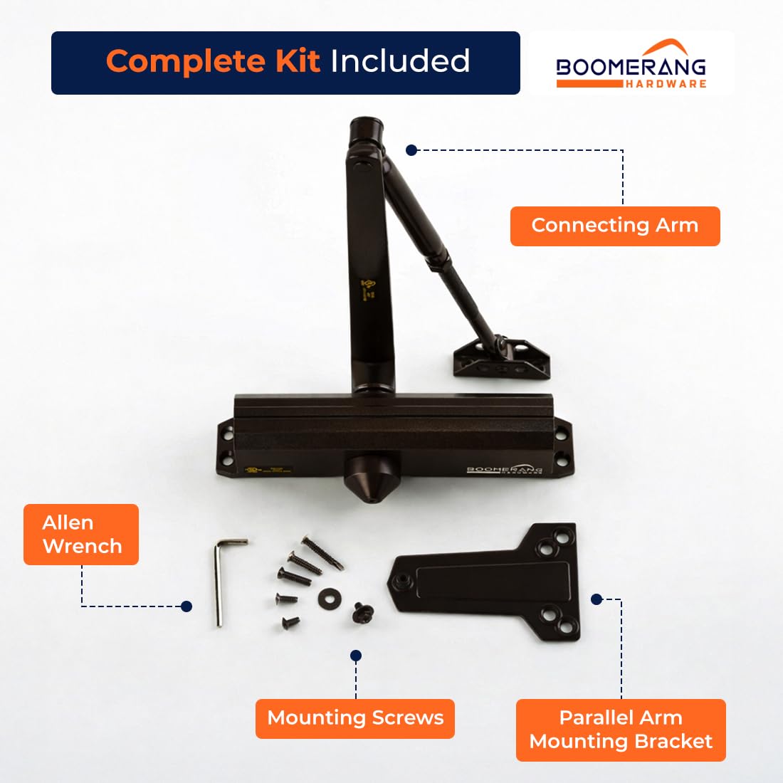 Boomerang D4016 Medium/Heavy-Duty Designer Auto Commercial Door Closer, Multiple Mount Options, Door Closer for High Traffic Areas, ADA & UL 3 Hour Fire Rated, Dark Bronze (US10B)