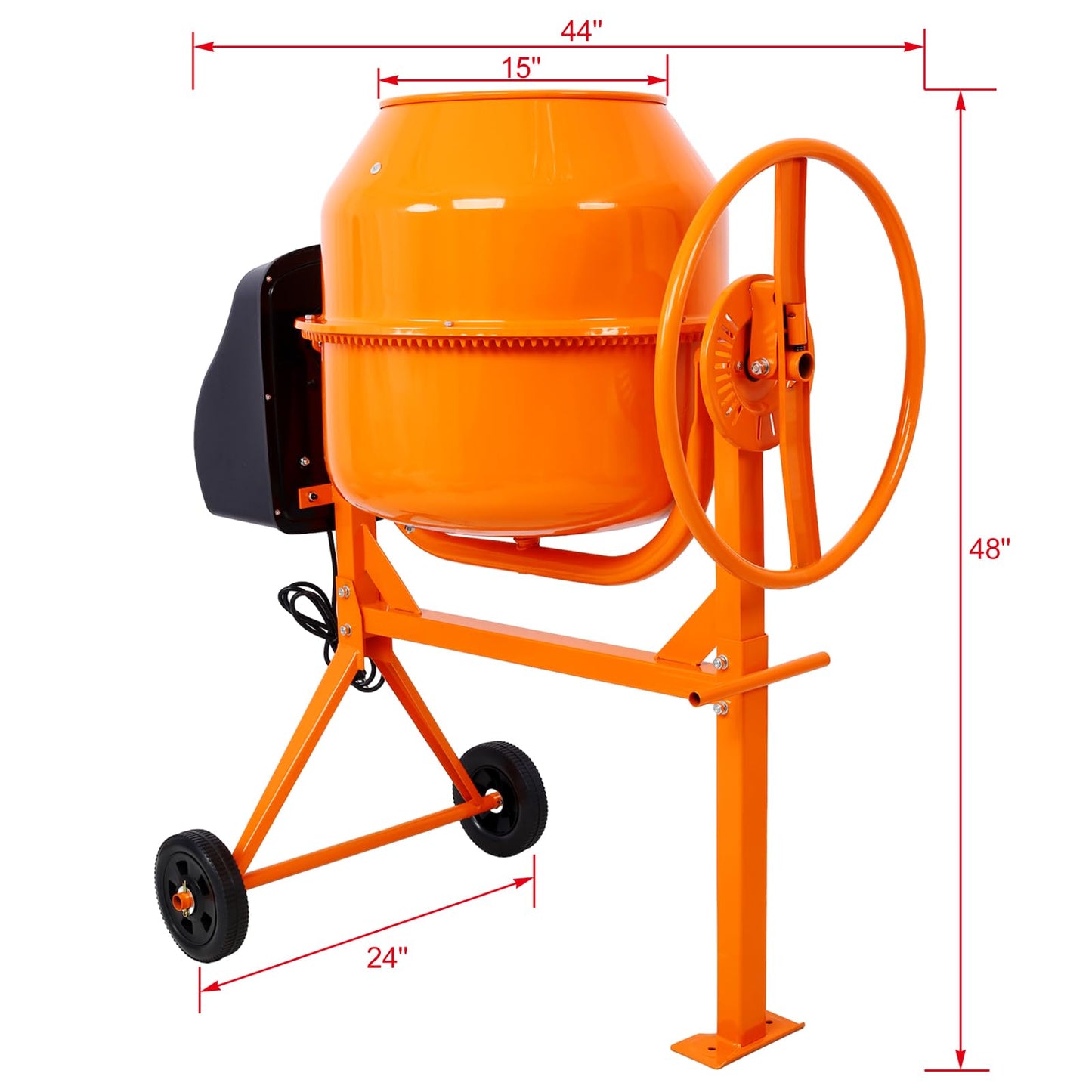 Cement Mixer, 5 Cu. Ft Electric Concrete Mixer Machine, 650W AC Motor Portable Power Cement Mixers for Mortar, Stucco and Fodder, Orange