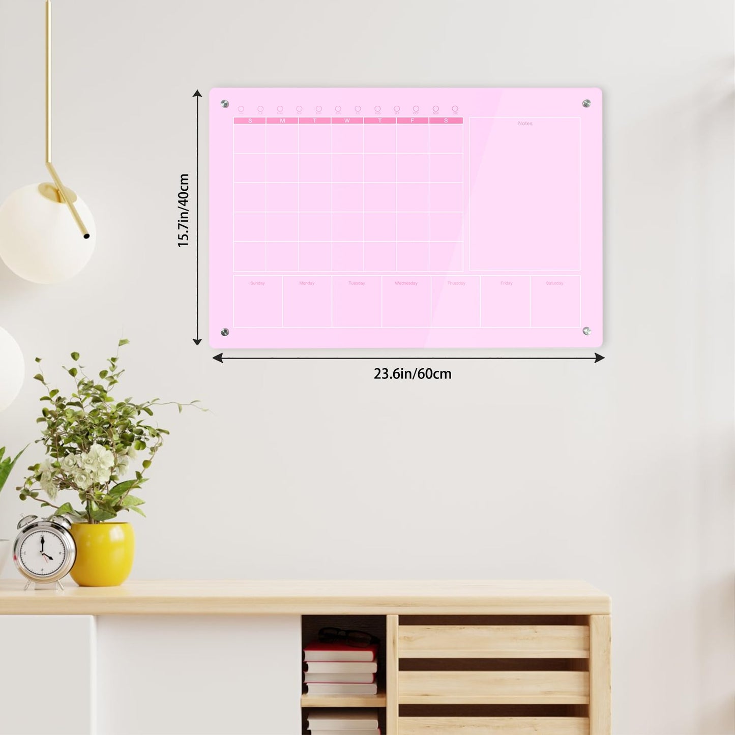 Marribol Large Acrylic Calendar for Wall,24"X16",Acrylic Dry Erase Calendar for Wall,Pink Dry Erase Board for Home/Office