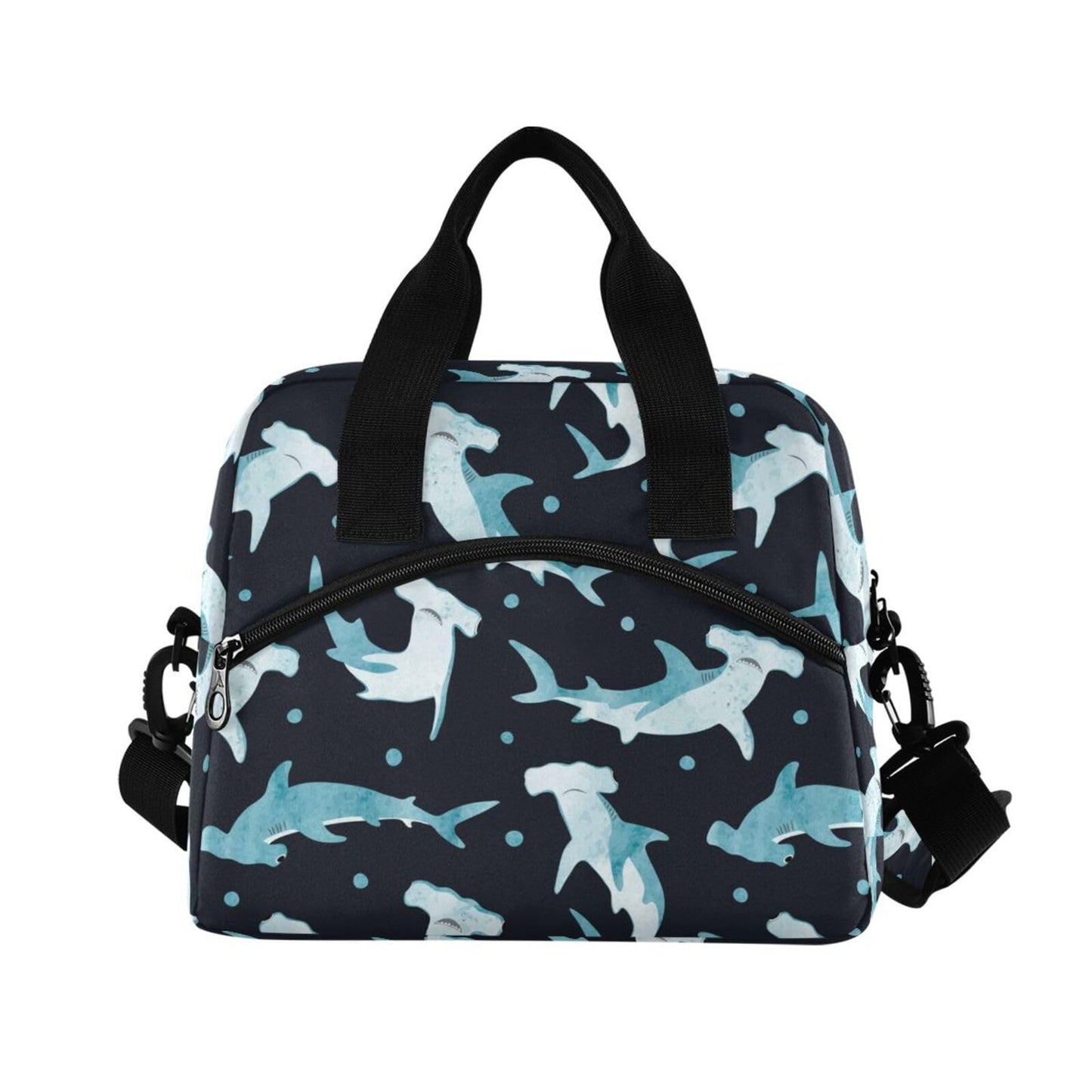 PJGINUIUA Lunch Bag for Women Men Lunchbox Organizer, Hammerhead Shark Leakproof Lunch Cooler Tote with Shoulder Strap for Kids Adult Insulated Thermal Bag for Work School Picnic Beach